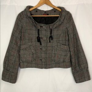 Plaid Hooded Jacket with Pockets Size 10